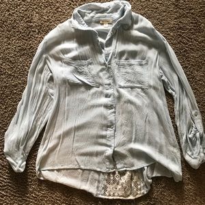 Anthropologie blue and lace shirt